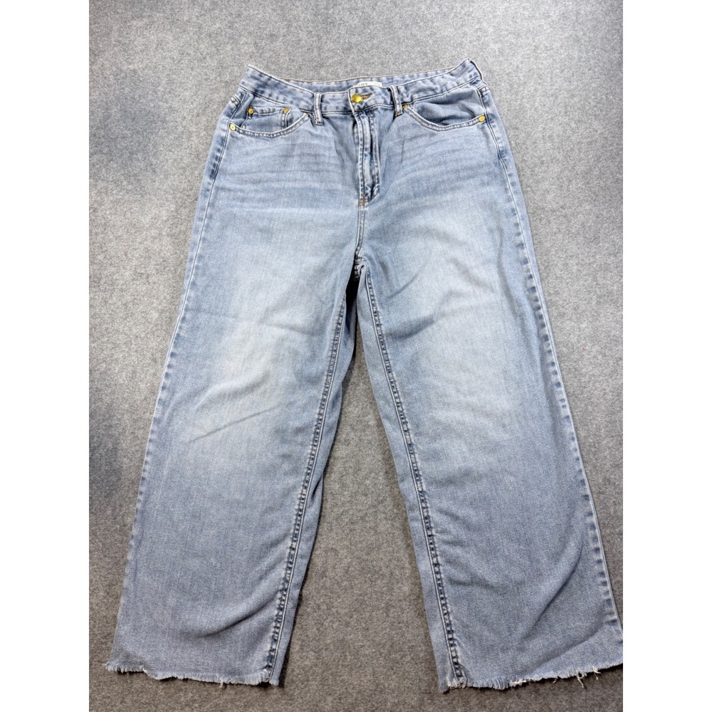 OAT New York Cloud Luxe Denim Light Wash Wide Leg Raw Hem Jeans Womens 12/31
